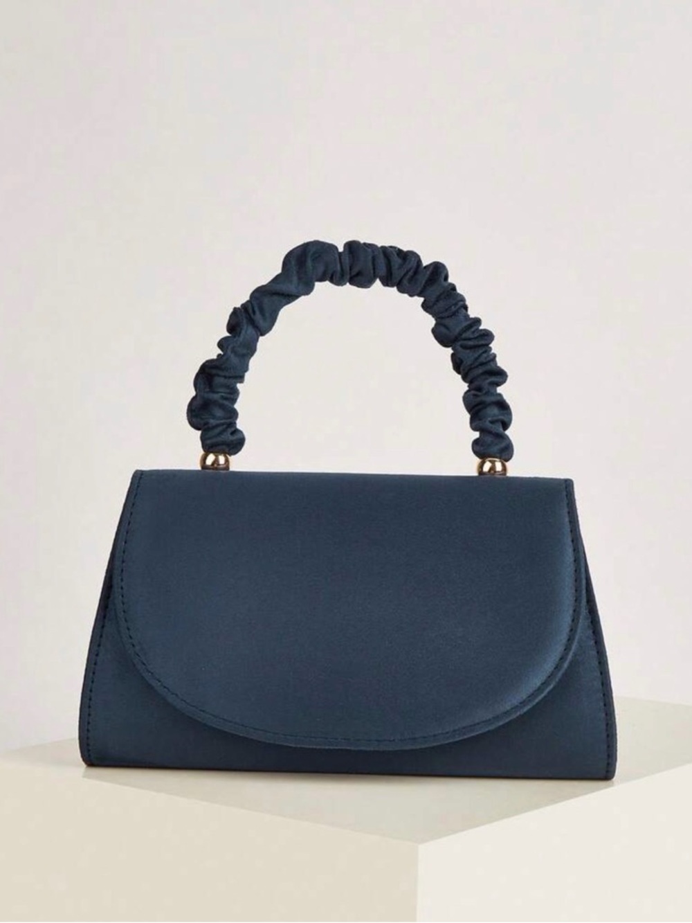 NEW Navy Blue Ruched Handle Top-Handle Bag with Chain Strap - Picture 3 of 9